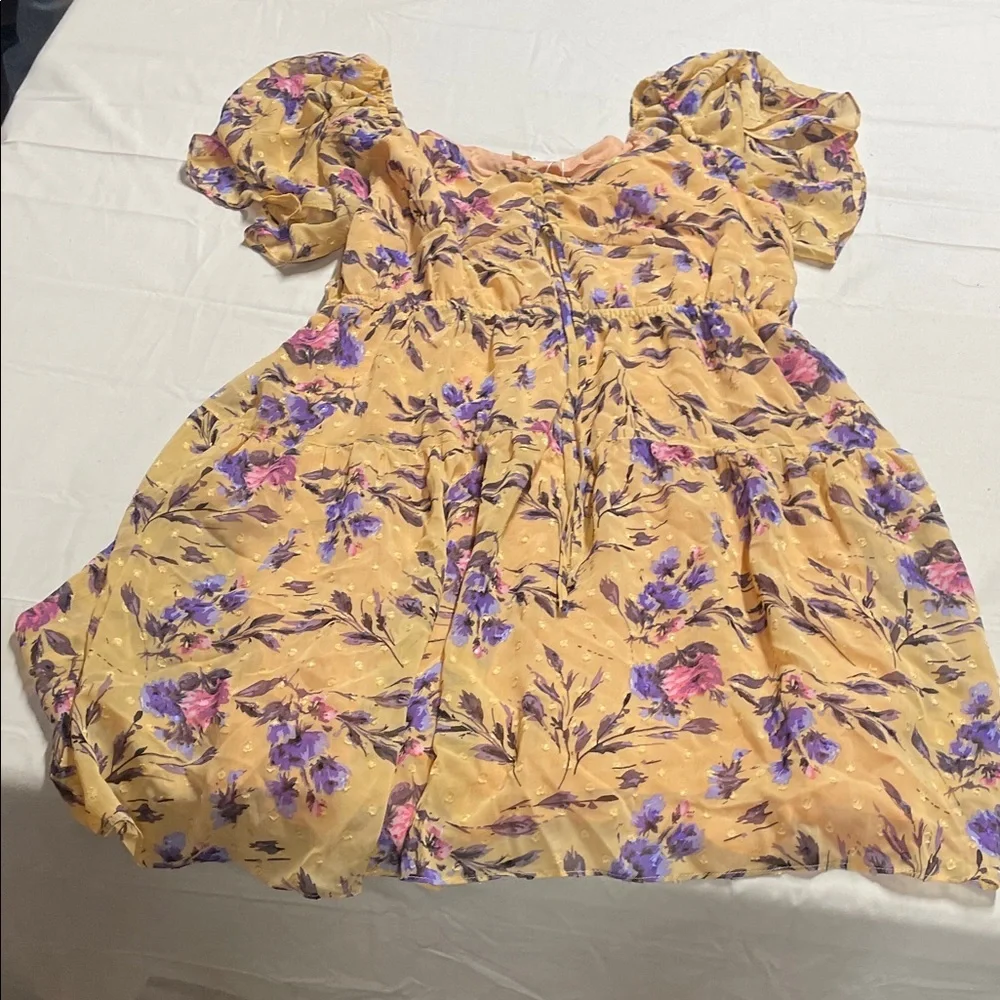 Floral Yellow Dress with Purple and Pink Accents - Picture 1 of 1